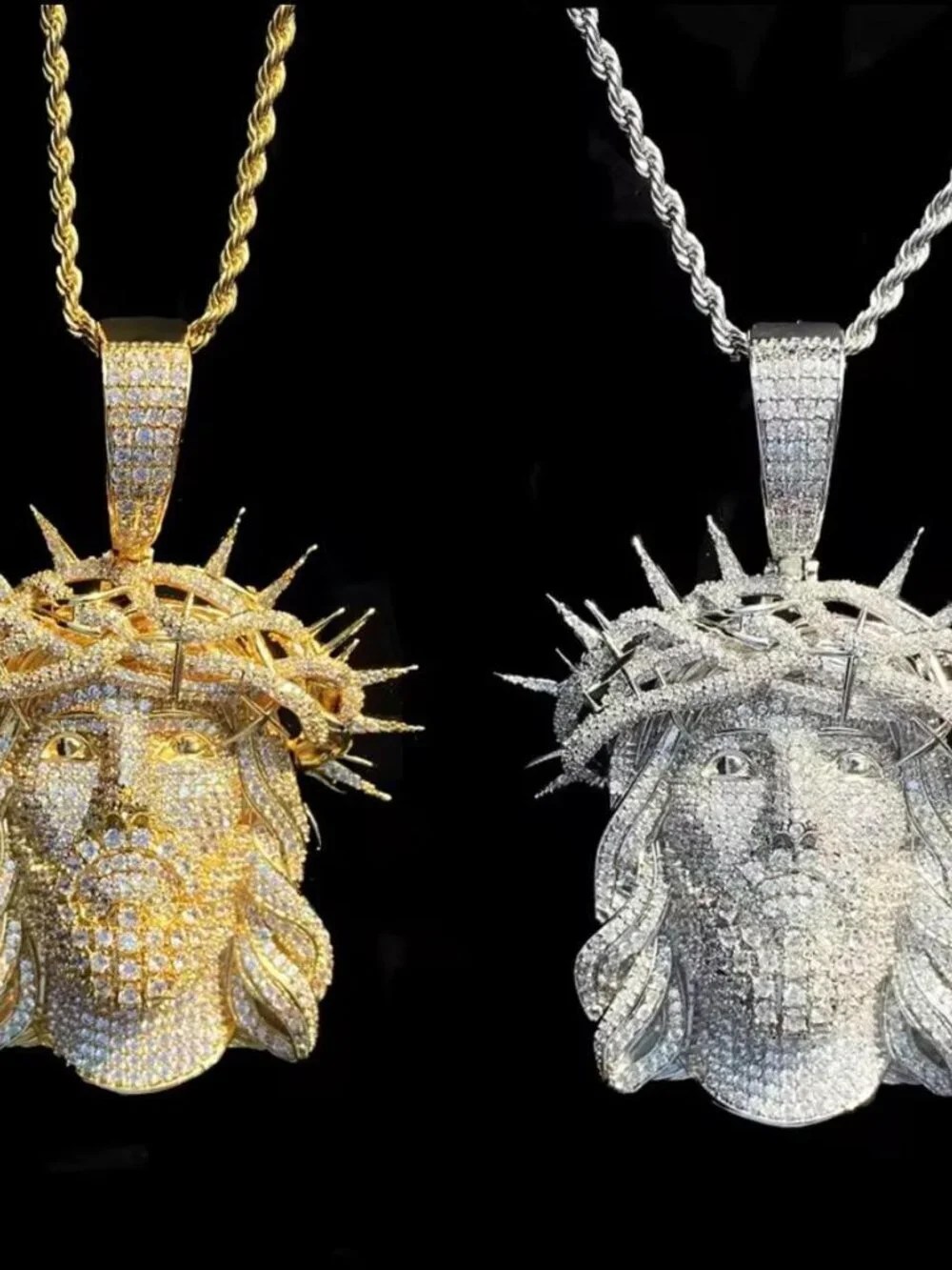 Jesus Piece With Crown with 24inch rope chain